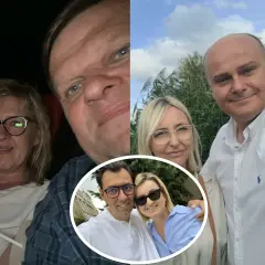 Konrad Frysztak z żoną i przyjaciółmi cieszą się wspólnym czasem.