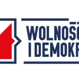 Logo Fundacji Wolność i Demokracja. Czerwony trójkąt symbolizuje walkę o wolność i demokrację.