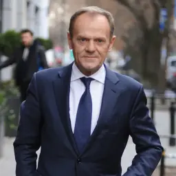 Donald Tusk w garniturze, w tle budynek i drzewa. Ile języków zna Donald Tusk?
