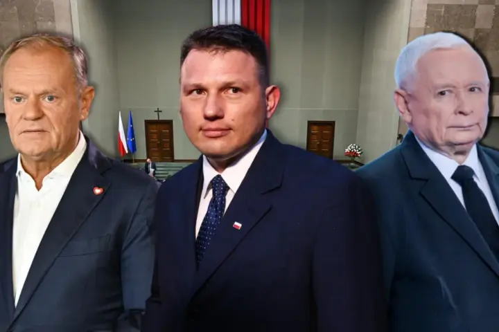 Trzej politycy: Tusk, Szymczyk i Kaczyński. Czy PiS wygra wybory?
