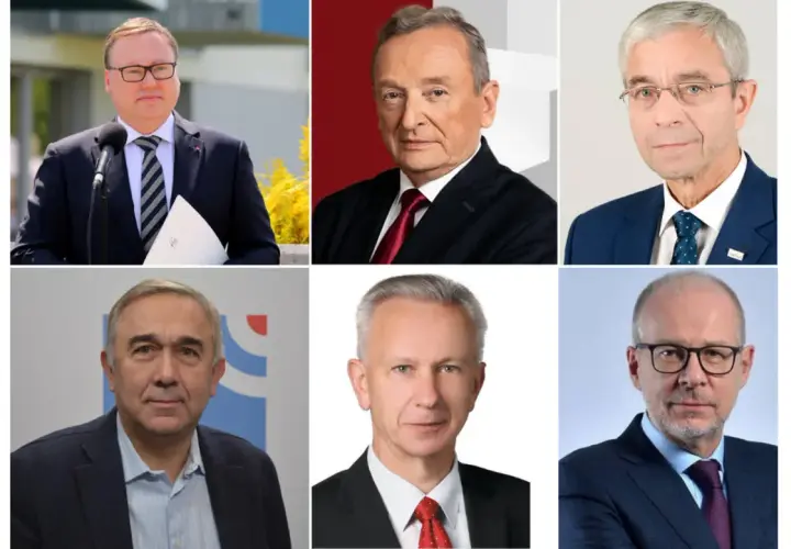 Sześciu mężczyzn, senatorowie Platformy Obywatelskiej, w garniturach i krawatach.