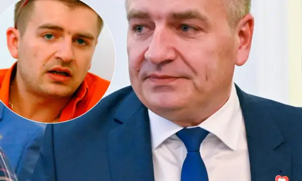 Bartosz Arłukowicz w garniturze i koszuli, obok jego zdjęcie w okręgu.